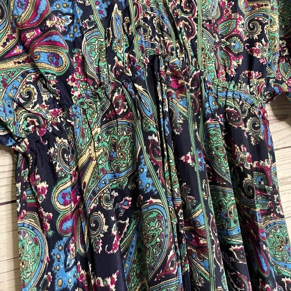 Indian Silk Maxi Dress with Kimono Sleeves, Size Medium - Picture 4 of 12